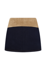 Miranda Faux Suede Belted Denim Mini Skirt - Indigo Blue