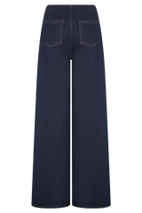 Miranda Faux Suede Belted Denim Wide Leg Jeans - Indigo Blue