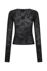 Omari Embroidery Long Sleeve Knit Top - Black