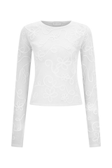 Omari Embroidery Long Sleeve Knit Top - Ivory