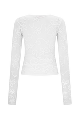 Omari Embroidery Long Sleeve Knit Top - Ivory