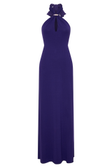 Ozias Halter Semi Sheer Knit Maxi Dress - Deep Purple