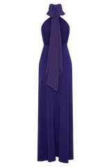 Ozias Halter Semi Sheer Knit Maxi Dress - Deep Purple