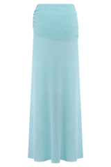 Petra Ruched Knit Maxi Skirt - Light Blue