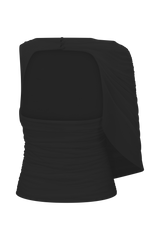 Pruedance Slinky Draped Top With Mesh Overlay - Black