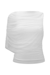 Pruedance Slinky Draped Top With Mesh Overlay - White
