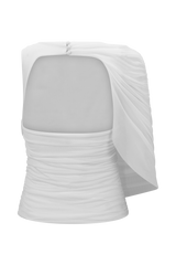 Pruedance Slinky Draped Top With Mesh Overlay - White