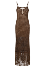 Raelynn Metallic Knit Fringe Midi Dress - Dark Chocolate