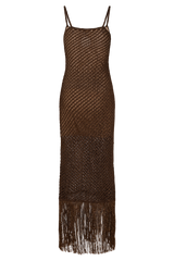 Raelynn Metallic Knit Fringe Midi Dress - Dark Chocolate