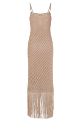 Raelynn Metallic Knit Fringe Midi Dress - Gold