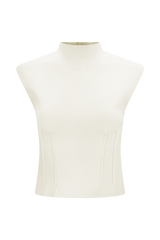 Romaine High Neck Bandage Knit Top - Ivory