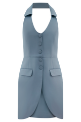 Ruth Cotton Halter Mini Dress - Ocean Blue
