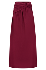 Scottie Gathered Linen Knot Maxi Skirt - Wine