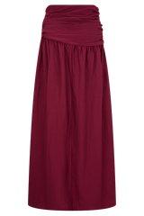 Scottie Gathered Linen Knot Maxi Skirt - Wine