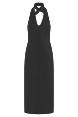 Simona Halter Neck Midi Dress - Black