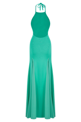 Soleil Knit And Mesh Halter Maxi Dress - Lagoon