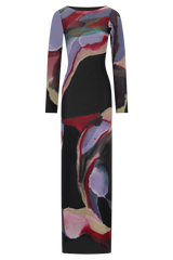 Soraya Long Sleeve Mesh Maxi Dress - Multi Fluid Reverie Print