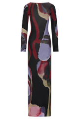 Soraya Long Sleeve Mesh Maxi Dress - Multi Fluid Reverie Print