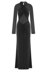 Tania Slinky And Mesh Long Sleeve Maxi Dress - Black