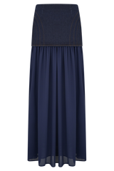 Tully Chiffon Denim Maxi Skirt - Indigo Blue