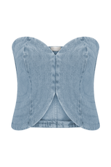 Tully Strapless Topstitch Denim Top - 80'S Blue