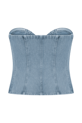 Tully Strapless Topstitch Denim Top - 80'S Blue