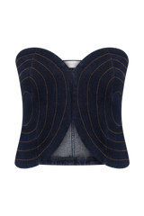 Tully Strapless Topstitch Denim Top - Indigo Blue