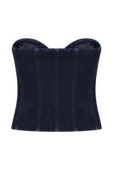 Tully Strapless Topstitch Denim Top - Indigo Blue