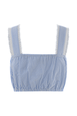Gretel Sleeveless Crop Top - Blue Pinstripe