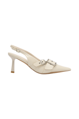 Hadley Buckle Sling Back Heels - Ivory