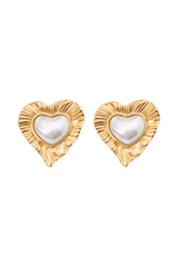Heart To Heart Pearl Earrings - Gold