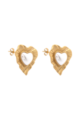 Heart To Heart Pearl Earrings - Gold
