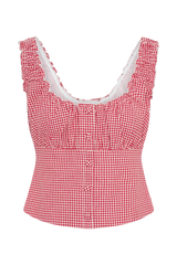 Ines Sleeveless Ruched Top - Red Gingham