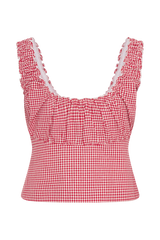 Ines Sleeveless Ruched Top - Red Gingham