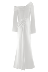 Iris Long Sleeve Satin Maxi Dress - White