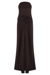 Jasmine Strapless Satin Maxi Dress - Dark Chocolate