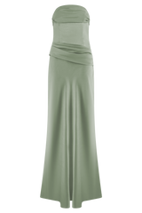 Jasmine Strapless Satin Maxi Dress - Sage