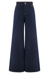 Jen Wide Leg Flare Denim Jeans - Indigo Blue