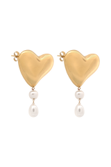 Kiara Heart Pearl Drop Earrings - Gold