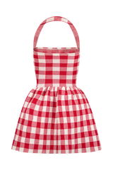 Lindsay Halter Knit Mini Dress - Red Gingham