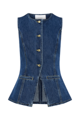 Abel Denim Button Up Top - Dark Blue