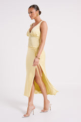 Edie Satin Midi Skirt With Tie - Yellow