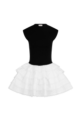 Maeve Contrast Ruffle Knit Mini Dress - Black/White