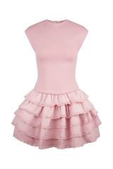 Maeve Ruffle Knit Mini Dress - Dusty Pink