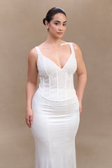 Elsie Pearl Beaded Bustier Top - White