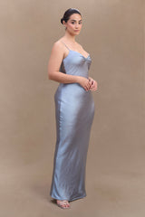 Lilly Sweetheart Satin Maxi Dress - Frosted Blue