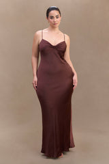 Lilly Sweetheart Satin Maxi Dress - Dark Chocolate