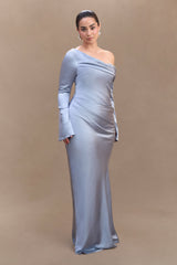 Iris Long Sleeve Satin Maxi Dress - Frosted Blue