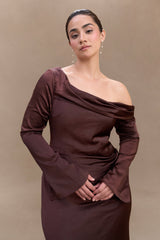 Iris Long Sleeve Satin Maxi Dress - Dark Chocolate