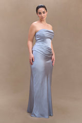 Jasmine Strapless Satin Maxi Dress - Frosted Blue